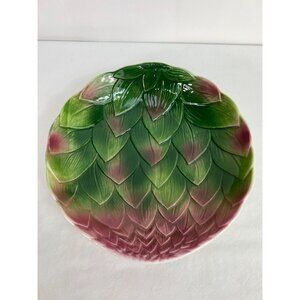 Vtg JCP Italian Artichoke Bowl Art Pottery 8189 Green Pink Glaze 9 inch diameter